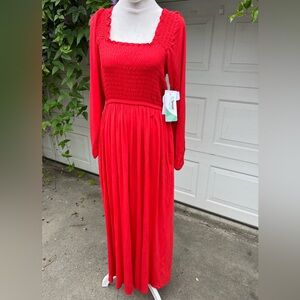 Nordstrom Moonlight Modal Sleeve Jersey Knit Smocked Maxi Dress Red smal…